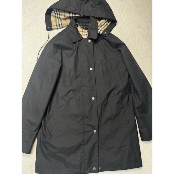 Burberry VTG Black Nova Check Removable Hood Rain Jacket Women’s Large - Picture 1 of 10